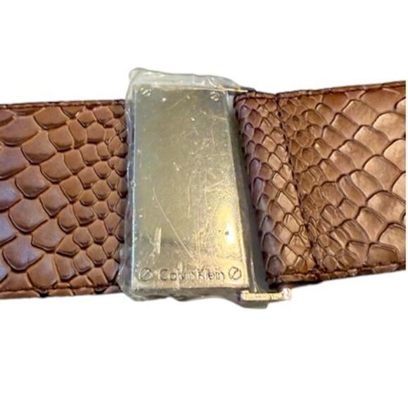 Y2K Calvin Klein Stretch Waist Belt Brown Snakeskin Silver L/XL NWT main image 5